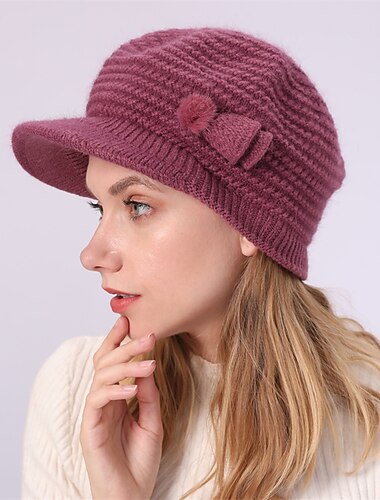  fiocco per cappello lavorato a maglia da donna & cappello termico invernale con decorazione pompon con visiera parasole per esterno