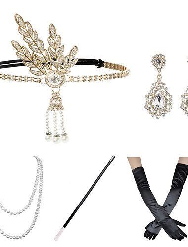  Retro Vintage Goldene Zwanziger 1920er Flapper-Stirnband Zubehörset Der große Gatsby Hochzeitsgast Damen Karneval Maskerade Leistung Party / Abend Hochzeitsempfang Erwachsene 1 x Zigarettenetui