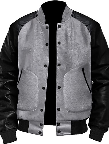  Men's Bomber Jacket Varsity Jacket Outdoor Daily Wear Leather Sleeved Spring &  Fall Plain Fashion Streetwear Stand Collar Short Black White Light Grey Dark Gray Jacket