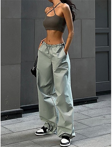  Γυναικεία Παντελόνια με τσέπες Παντελόνια Τσέπη Μεσαία Μέση Πλήρες μήκος σκούρο καφέ Καλοκαίρι