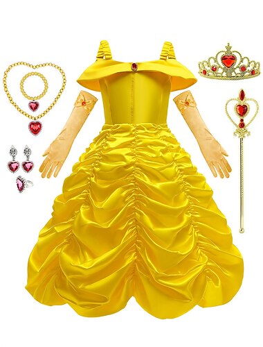  La bella addormentata La Bella e la Bestia Fiaba Principessa Belle Abito da damigella Costume per festa a tema Abiti in tulle Cosplay Cosplay di film for Ragazze Bambini Carnevale Mascherata