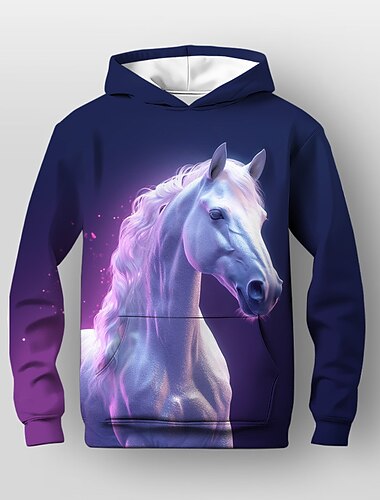  Da ragazza 3D Unicorno Paesaggi Felpa con cappuccio Pullover Manica lunga Stampa 3D Autunno Inverno Attivo Di tendenza stile sveglio Bambino 3-12 anni 4-12 anni Esterno Informale Giornaliero Standard