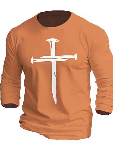  Ostern Urlaub Jesus liebt dich Herren 100 % Baumwolle Grafik T-Shirt Kreuz schwarz weiß orange T-Shirt Baumwolle Vintage Basic Langarm bequem Sport Outdoor Frühling Herbst lässig religiös blau