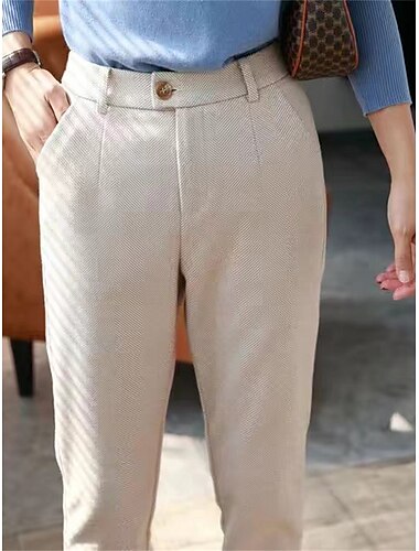  Damen-Anzughose, Fischgräten-Hose, Fleece-Flanell, kurze Hose, knöchellang, modisch, Streetwear, Büro, Arbeit, schwarz, aschefarben, S, M, Herbst, Winter