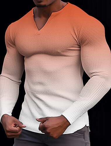  Voor heren T-shirt Henley-shirt Wafelgebreid T-shirt Shirt met lange mouwen Lange mouw V-hals Lente & Herfst Verloop Modieus Ontwerper Basic Vakantie Straat Uitgaan Zwart blauw Oranje Top T-shirt