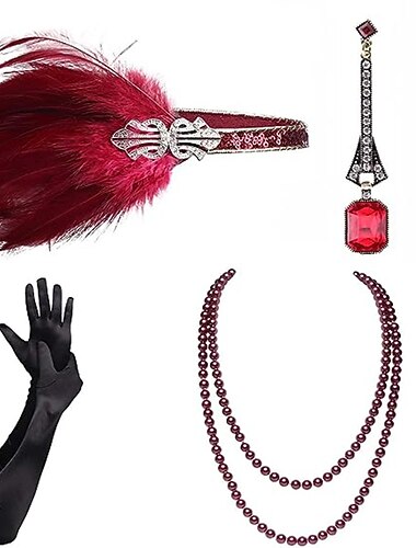  1920-tallet Den store Gatsby Drakter Bryllupsgjest Kostyme Halloween Halloween Skoleball Bryllupsmottagelse Voksne Hansker Øredobber Halskjeder Alle årstider