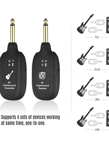  Système sans fil a8 uhf, capteur de guitare, émetteur et récepteur audio pour guitare électrique, basse, pièces de violon