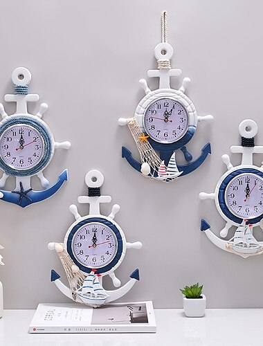  style méditerranéen gouvernail bleu et blanc timonier ancre horloge murale personnalisée horloge montre électronique décoration horloge de navigation bureau maison thème océan tenture murale