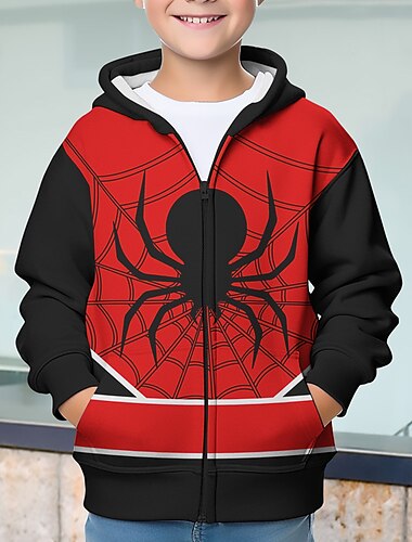  Αγορίστικα 3D SPIDER Φούτερ με Κουκούλα Επίστρωση Μπουφάν Μακρυμάνικο 3D εκτύπωση Φθινόπωρο Χειμώνας Μοντέρνα Κομψό στυλ street Απίθανο Παιδιά 3-12 χρόνια ΕΞΩΤΕΡΙΚΟΥ ΧΩΡΟΥ Causal Καθημερινά Κανονικό