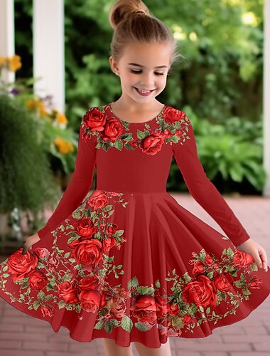  Ostern Mädchen' 3D Blumen Graphic Schmetterling Kleid Langarm 3D-Druck Sommer Herbst Urlaub Sport & Natur Täglich Kuschelig Brautkleider schlicht Schön kinderkleidung 3-12 Jahre Casual kleid A Linie