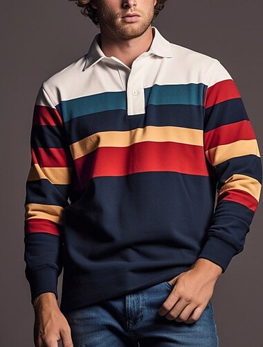 Ανδρικά Ριγέ Μπλουζάκια ράγκμπι πόλο Μακρυμάνικο Μπλουζάκια πόλο Φερμουάρ Καθημερινό ΕΞΩΤΕΡΙΚΟΥ ΧΩΡΟΥ Καθημερινά Streetwear 3D Στάμπα Φθινόπωρο & Χειμώνας Κρασί Ρουμπίνι Βαθυγάλαζο