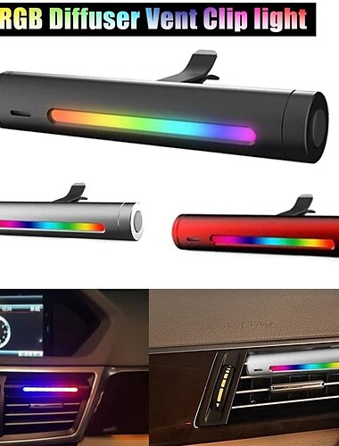  معطرات هواء بمشبك تهوية ومشبك لإضاءة السيارة وإضاءة السيارة RGB مع زخرفة مصباح مزخرف بأجواء LED