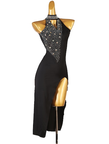  Baile Latino Ropa de baile exotico Baile latino de salsa Vestido Cristales / diamantes de imitación Mujer Rendimiento Ropa Cotidiana Sin Mangas Licra