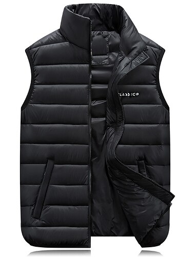  Herren Steppweste Ausgehen Basic Herbst Winter Tasche Polyester Warm Buchstabe Reisverschluss Stehkragen Normale Passform Schwarz Rote Blau Armeegrün Weste