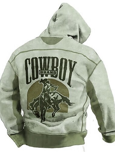  Herr Grafisk Cowboy Huvtröja Huvtröjor Tröja Huvtröja Långärmad Huvtröja Huva Dagligen 3D-tryck Semester Utomhussport Helgdag Blå Grön Mönster Framficka Vår & Höst Designer