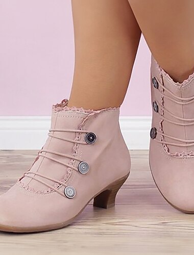  Dame Støvler Knap støvler Plus størrelse Støvler Ankelstøvler Daglig Helfarve Booties Ankelstøvler Blokhæl Rund Tå Elegant Årgang Mode Syntetisk læder Spænde Sort Lys pink Navyblå