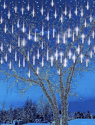  Solar-Meteorschauer-Regenlichter, 30 cm/50 cm/80 cm, 8 Röhren, fallende Regentropfen, Feen-Lichterkette, wasserdichte Plug-in-Eiszapfen-Lichter im Freien für Halloween, Weihnachten, Party,