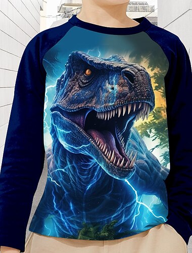 Gutt 3D Dinosaur Raglan-ermet skjorte Langermet 3D-utskrift Høst Vinter Sport Mote Gatemote Barn 3-12 år Crew-hals utendørs Avslappet Daglig Normal