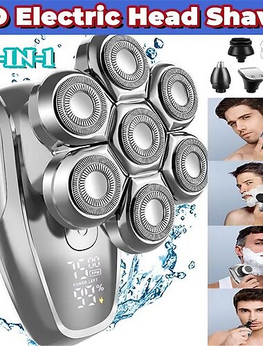  7d hodebarbermaskin 5 i 1 barbermaskiner med skallet hode for menn elektrisk barberhøvel med nesehår kinnskjegg trimmer vanntett våt/tørr stellesett for menn LED-skjerm