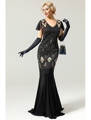  Retro / vintage Glada 20-talet 1920-talet Flapper-klänning Klänningar Julfestklänning Den store Gatsby Bröllopsgäst Paljetter Dam Karnival Maskerad Bröllop Bröllopsgäst Fest / afton Vuxna Klänning