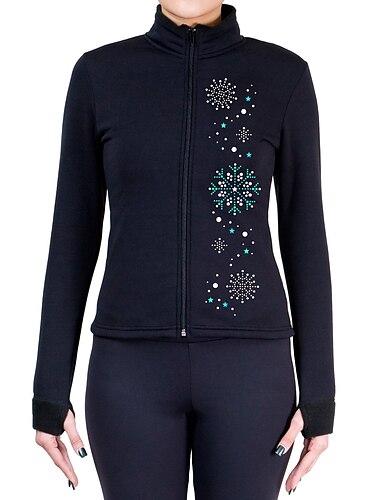  Fleecejacke fürs Eiskunstlaufen Damen Mädchen Eislaufen Jacke Shirt Schwarz Daumenloch elastisch Ausbildung Wettbewerb Eiskunstlaufkleidung warm Kristalle Langarm Eislaufen Eiskundstlauf