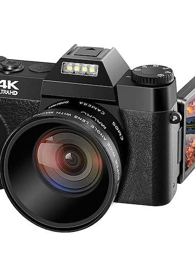  Цифровая камера 4K Full HD, 3 дюйма, 48 Мп, 16-кратный цифровой зум, откидной экран, автофокус, профессиональная видеокамера для фотосъемки на YouTube