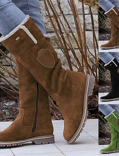  Botas altas de gamuza para mujer con forro polar - botas casuales de invierno marrones para actividades al aire libre