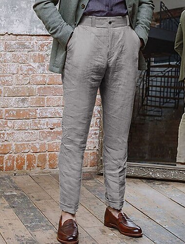  Herren Leinenhosen Hose Sommerhose Faltenhose Tasche Hohe Taille Einfach Komfort Weich Geschäft Lässig Mode Streetwear Schwarz Weiß