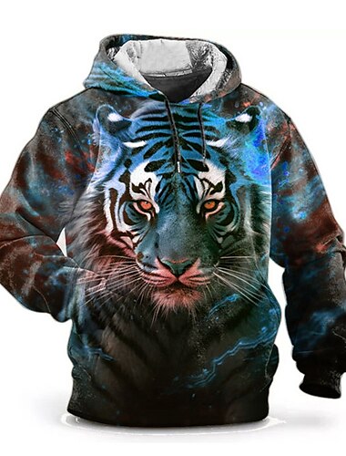  Men's Graphic Animal Hoodie Hoodies Sweatshirt Hoodie Long Sleeve Hooded Sweatshirt Hooded Fashion 3D Print Sports Outdoor Holiday Vacation Red Blue Print Front Pocket Spring &  Fall Designer
