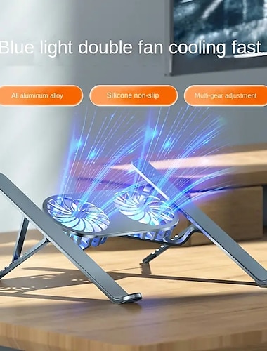  Soporte plegable para radiador de computadora portátil, alto volumen de viento, soporte plegable para elevación de tableta, refrigeración para computadora de escritorio con soporte de luz
