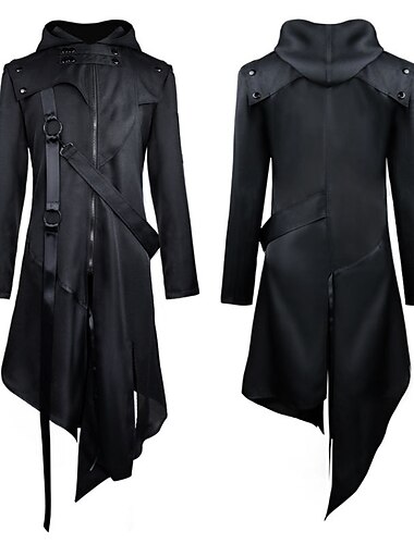  мужское готическое пальто стимпанк викторианское платье винтажная куртка с капюшоном trech coats (small) черное