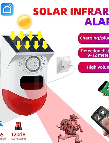  Tuya Smart Wifi Infrarood Bewegingsmelder Solar Outdoor Pir Draadloze Stroboscoop Sirene Detector Geluid Alarm Waterdichte Afstandsbediening