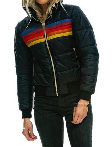  Damen Winterjacke Outdoor Strasse Täglich Herbst Winter Standard Mantel Regular Fit Windundurchlässig warm halten Zeitgenössisch Stilvoll Brautkleider schlicht Jacken Langarm Farbblock Streifen Mit