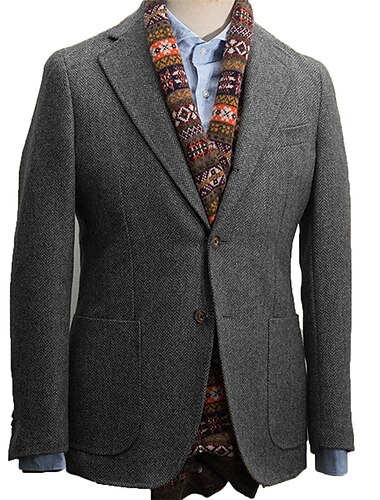  Herren Tweed Fischgrät Blazer Jacke Vintage Büro Plus Size Reguläre Maßanfertigung Einreiher Zwei-Knöpfe Armeegrün Grau Blau Schwarz Weiß Gelb