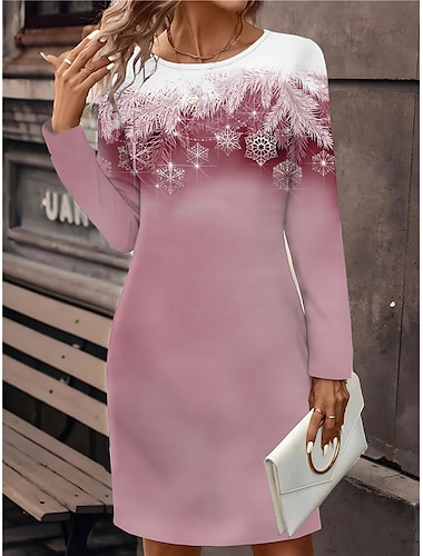  Γυναικεία Φόρεμα φούτερ Καθημερινό φόρεμα Μίνι φόρεμα Ενεργό Μοντέρνα ΕΞΩΤΕΡΙΚΟΥ ΧΩΡΟΥ Αργίες Διακοπές Στρογγυλή Ψηλή Λαιμόκοψη Στάμπα Ombre Χιονονιφάδα Χαλαρή Εφαρμογή Ανθισμένο Ροζ Θαλασσί Φούξια