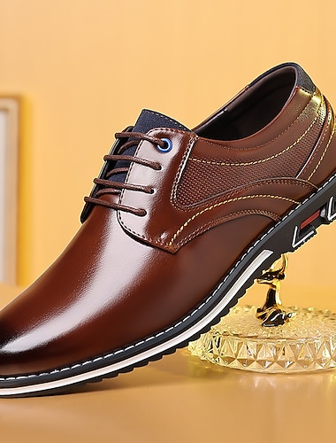  رجالي أوكسفورد احذية دربي المشي كاجوال مناسب للبس اليومي المكتب & الوظيفة جلد مريح دانتيل النباح البني أسود الربيع الخريف