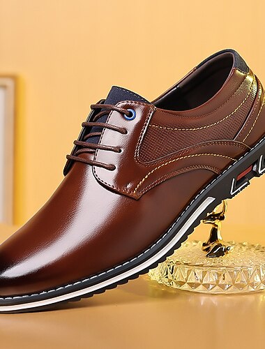  Men's Oxfords Derby Shoes Walking Casual Daily Office & Career Leather Comfortable Lace-up Bark brown Black Spring Fall