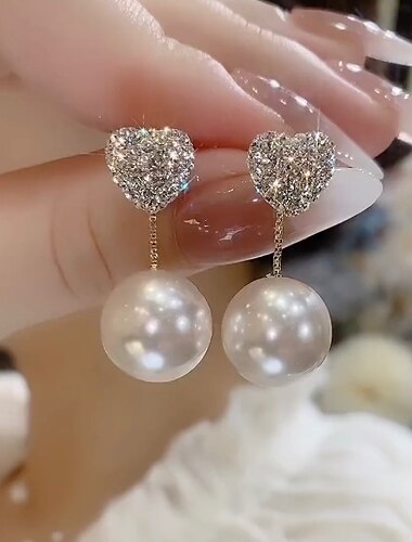  Damen Ohrstecker Tropfen-Ohrringe Kreolen Retro Herzförmig Vintage Kuschelig Stilvoll Luxus Elegant Künstliche Perle Ohrringe Schmuck Gold Für Party Strasse Täglich Festtage Festival 1 Paar