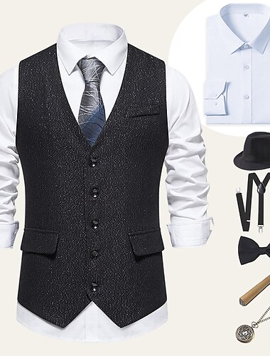  Retro Vintage Goldene Zwanziger 1920er Outfits Hemd Weste Gentleman Gangster Einfarbig Normal Herren Halloween Karneval Neujahr Party / Abend Abschlussball Junggesellinnenabschiedsparty Erwachsene