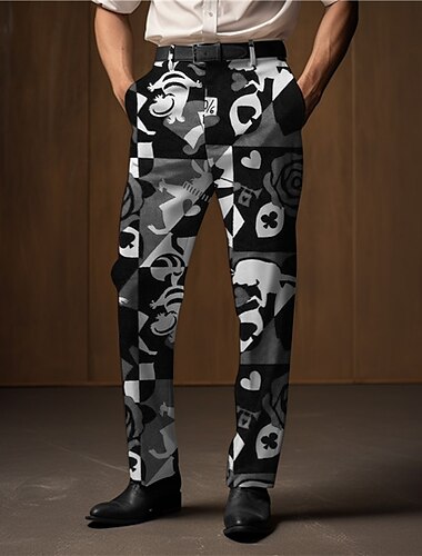  Farbblock Poker Abstrakt Herren 3D-Druck Hosen Hose Outdoor Strasse Tragen Sie, um zu arbeiten Polyester Wein Rote Blau S M L Hoch Elastizität Hose