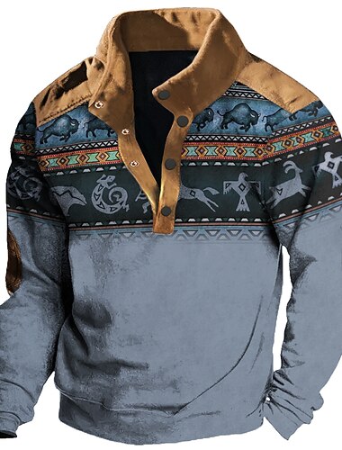  Voor heren Tribal Grafische prints Sweatshirts Sweatshirt Stoppen Lange mouw Trui Opstaand Dagelijks Etnisch Casual 3D-afdrukken Vakantie Uitgaan Streetwear Knop Lente & Herfst