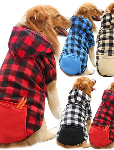  Hunde Katzen Kapuzenshirts Pet Pouch Hoodie Plaid Modisch Kuschelig Outdoor Casual Winter Hundekleidung Welpenkleidung Hunde-Outfits Weich Schwarz / Rot Schwarz Weiß Kostüm für Mädchen und Jungen Hund