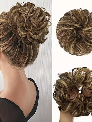  Messy Bun Scrunchies For Women Girls Curly Wavy Hair Extensions Synthetic Fiber Tousled Updo Hair Pieces For Daily Use