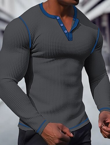  Férfi Póló Gofri Henley ing Henley ing Tee Top Hosszú ujjú ing Hosszú ujj Sima Raglan Sleeve Divat Dizájn Alap Kollázs Henley Vakáció Utca Alkalmi Tavasz & Ősz Drak Gray Rubin Égszínkék Henley póló