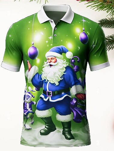  Boże Narodzenie męski święty mikołaj 3d polo święty mikołaj swobodny nadruk 3d golf outdoor codzienne ubranie streetwear poliester krótki rękaw koszule wieczorowe niebieski fioletowy jesień / upadek