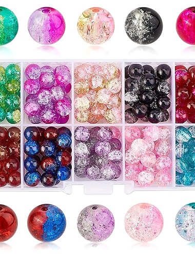  200 Stück 8 mm Crackle-Glasperlen, 10 Farben, runde Lampwork-Perlen, Armband-Perlen, Crackle-Perlen, Kristallperlen für Perlen, Freundschaftsarmband, Muttertag, Schmuckherstellung,