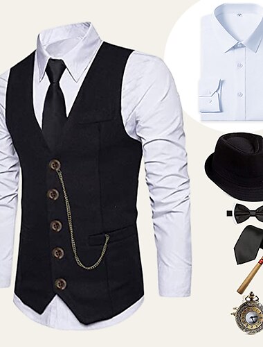  Retro Vintage Goldene Zwanziger 1920er Outfits Hemd Weste Gentleman Gangster Einfarbig Normal Herren Halloween Karneval Neujahr Party / Abend Abschlussball Junggesellinnenabschiedsparty Erwachsene