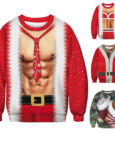  חליפות סנטה סנטה קלאוס קפוצ'ון Pullover סווטשירט מצחיק של חג המולד הדפסת תלת מימד עבור בגדי ריקוד גברים בגדי ריקוד נשים נוער מבוגרים חג המולד קרנבל נשף מסכות מפלגה חג מולד