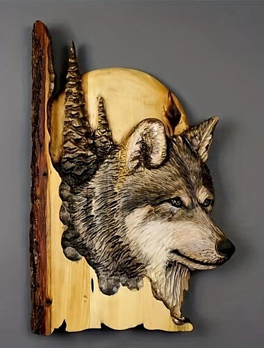  Escultura colgante de pared artesanal tallada en animales, decoración pintada a mano de madera, mapache, oso, ciervo, para el hogar y la sala de estar, 1 ud.