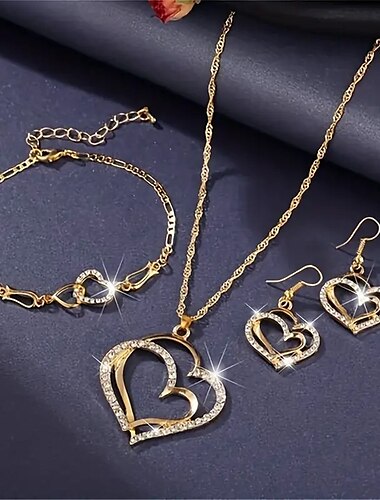  Sieradenset 3 stuks Legering 1 Ketting Oorbellen Armbanden Dames Vintage Modieus Eenvoudig meetkundig Hart Geometrische vorm Sieraden set Voor Bruiloft Feest Speciale gelegenheden 